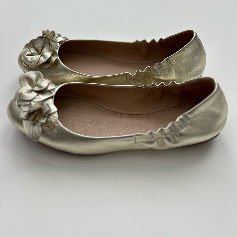 Tory Burch Blossom Ballet Flat Grained Metallic in Spark Gold - Picture 7 of 9